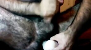 Hairy Daddy Plays with His Dildo