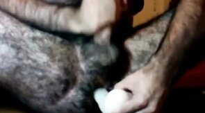 Hairy Daddy Plays with His Dildo