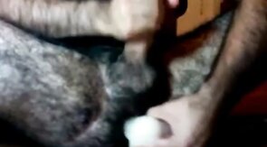 Hairy Daddy Plays with His Dildo