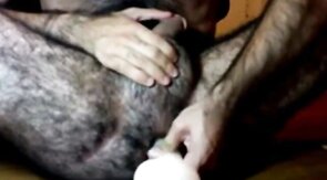 Hairy Daddy Plays with His Dildo