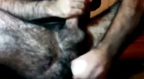 Hairy Daddy Plays with His Dildo