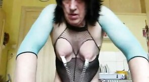 Heavy BDSM Nipple Play for Crossdressing Amateur