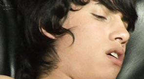 Dark-haired brothers are banging on the leather sofa