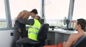 Three hot coworkers are enjoying each other's boners