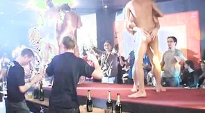 Stunning gangbang action on stage in the strip club