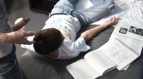 Skinny young boyfriend is giving an awesome head