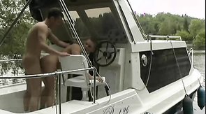 Intensive outdoor doggy style sex on the boat