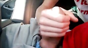 Sucking my buddy's big cock in the car