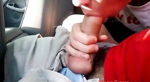 Sucking my buddy's big cock in the car