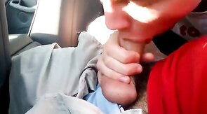 Sucking my buddy's big cock in the car