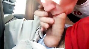 Sucking my buddy's big cock in the car