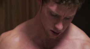 Muscular man analizes blonde femboy