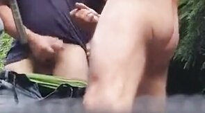 Three Daddies Stroking in the Woods
