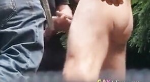 Three Daddies Stroking in the Woods