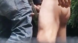 Three Daddies Stroking in the Woods