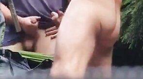 Three Daddies Stroking in the Woods