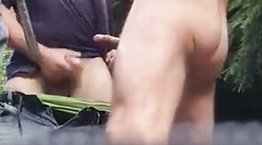Three Daddies Stroking in the Woods