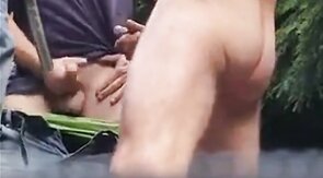 Three Daddies Stroking in the Woods