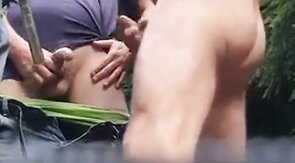 Three Daddies Stroking in the Woods