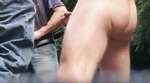 Three Daddies Stroking in the Woods