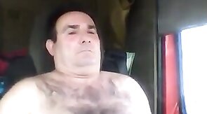Bearded Truck Driver Jerks Off Alone