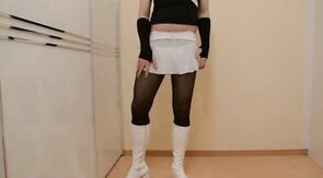 Crossdresser twink wanks in pantyhose and cums hard