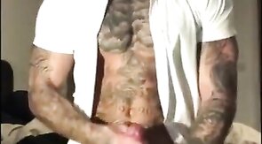 Tatted Stud Strokes His Big Cock Solo
