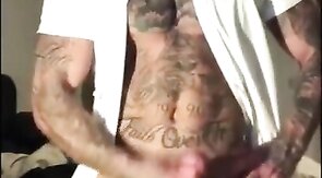 Tatted Stud Strokes His Big Cock Solo