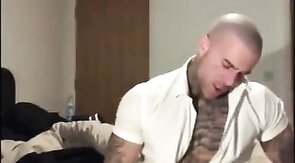 Tatted Stud Strokes His Big Cock Solo