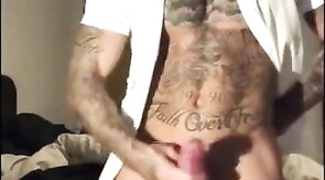Tatted Stud Strokes His Big Cock Solo