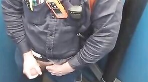 Bearded Hunk Strokes Cock Outdoors in a Porty Potty