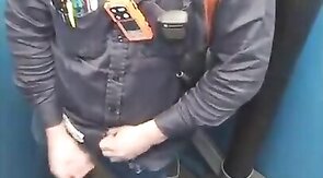 Bearded Hunk Strokes Cock Outdoors in a Porty Potty