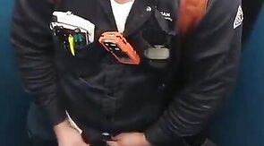 Bearded Hunk Strokes Cock Outdoors in a Porty Potty