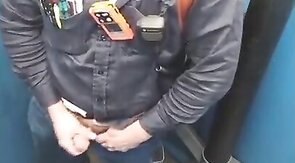 Bearded Hunk Strokes Cock Outdoors in a Porty Potty