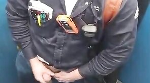 Bearded Hunk Strokes Cock Outdoors in a Porty Potty