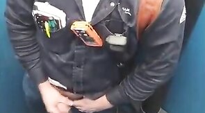 Bearded Hunk Strokes Cock Outdoors in a Porty Potty