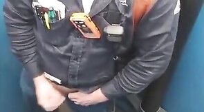 Bearded Hunk Strokes Cock Outdoors in a Porty Potty