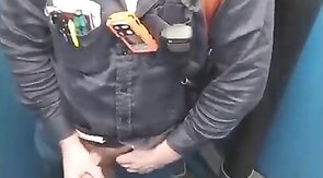 Bearded Hunk Strokes Cock Outdoors in a Porty Potty