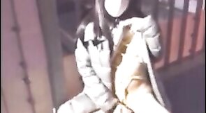 Asian Crossdresser Cums Outside