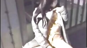 Asian Crossdresser Cums Outside