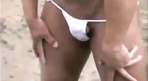 Muscled Asian Stud Bares Almost All at the Beach