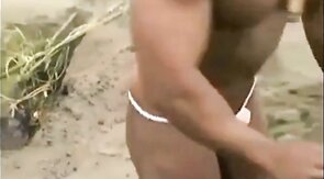 Muscled Asian Stud Bares Almost All at the Beach