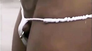 Muscled Asian Stud Bares Almost All at the Beach