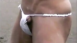 Muscled Asian Stud Bares Almost All at the Beach