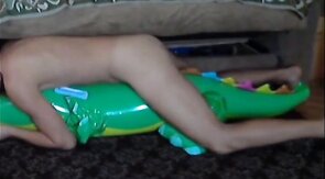 Twink Rides His Inflatable Alligator Sex Toy