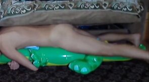 Twink Rides His Inflatable Alligator Sex Toy