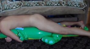 Twink Rides His Inflatable Alligator Sex Toy