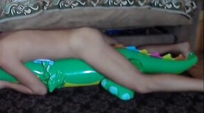 Twink Rides His Inflatable Alligator Sex Toy
