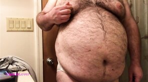 Fat Bear Strokes Clitty and Plays with Belly and Breasts