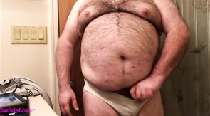 Fat Bear Strokes Clitty and Plays with Belly and Breasts